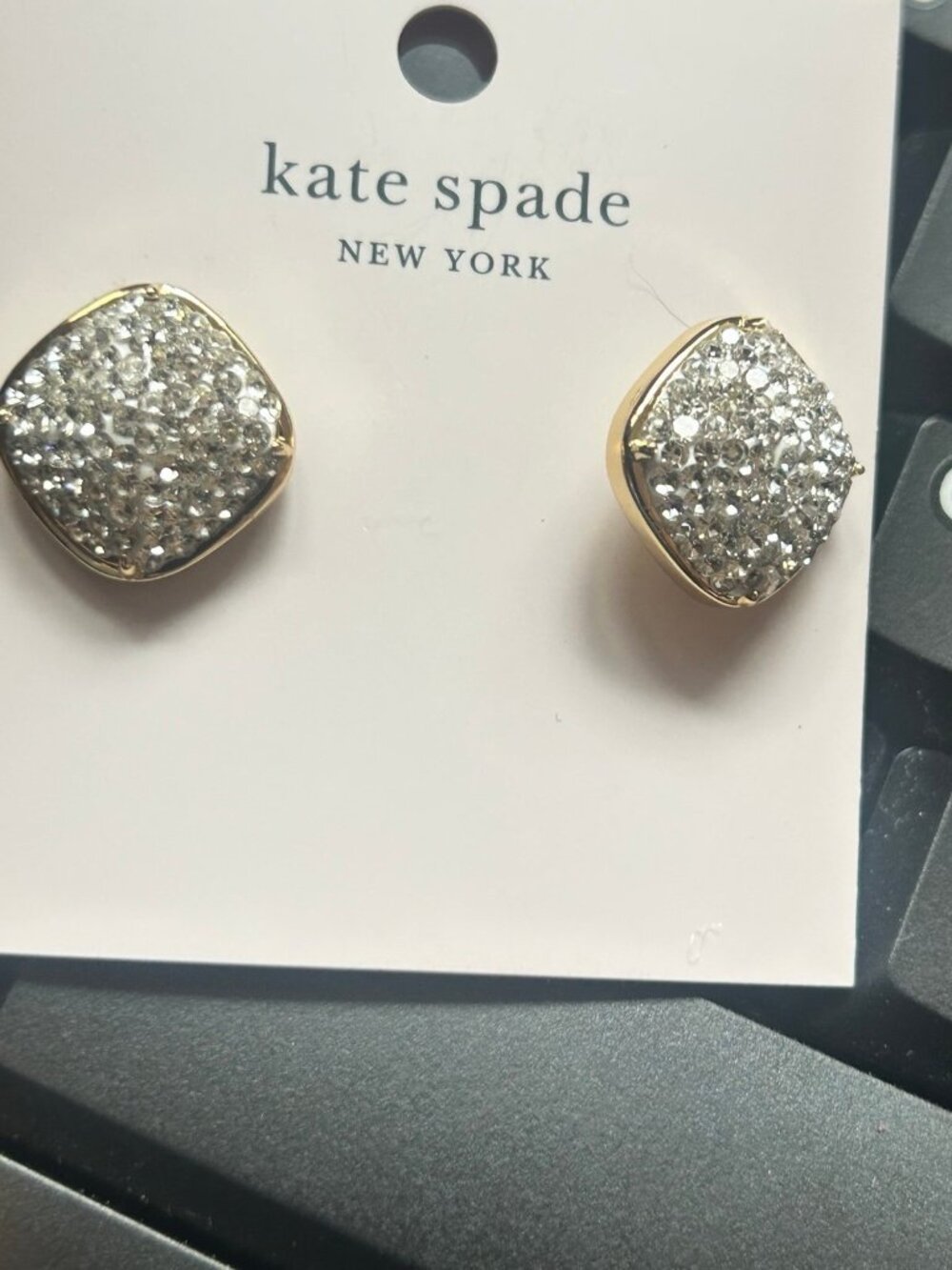 Kate Spade Glitter post earrings  gold and clear crystals stunning NWT